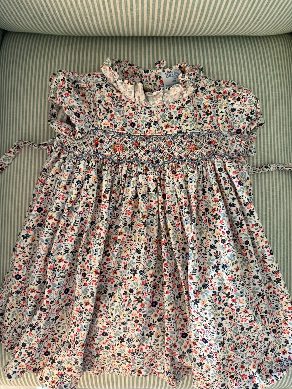 Luli & Me Floral Smocked Dress Coral Peach Navy Light Blue 18M